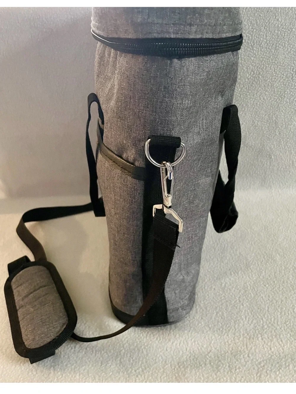 Insulated Gray Tote 3 Bottle Wine Cooler Bag with Adjustable Shoulder Strap